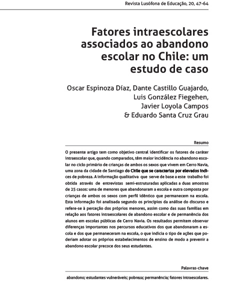 Fatores intraescolares associados ao abandono  escolar no Chile: um estudo de caso