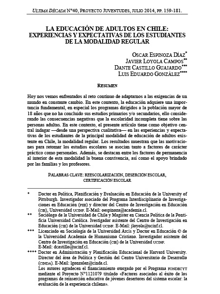 La educación de adultos en Chile: Experiencias y expectativas de los estudiantes de la modalidad regular